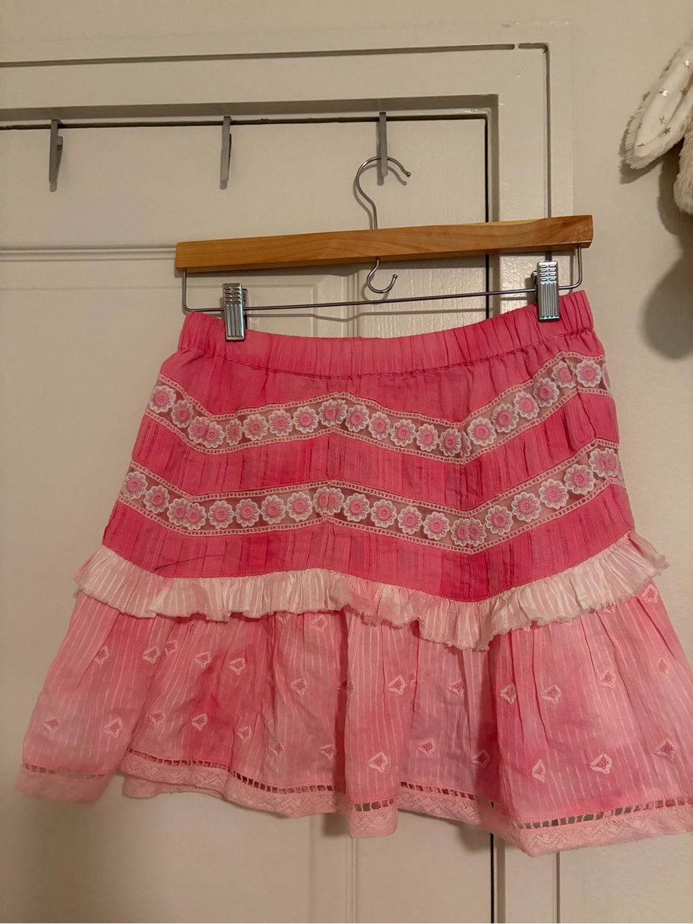 LoveShackFancy Two-Tone Pink Tiered Mini Skirt